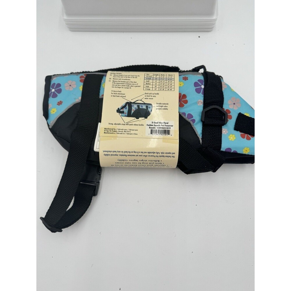 XS East Side Collection Aquatic Pet Preserver Life‎ Jacket Vest Floral Blue NEW